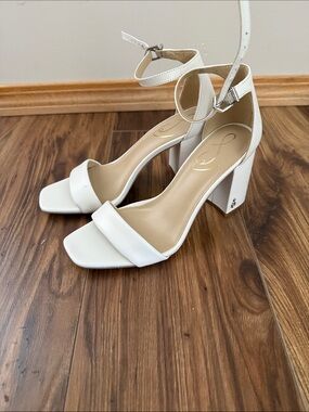 Sam Edelman White Ankle-Strap Block Heel Sandals